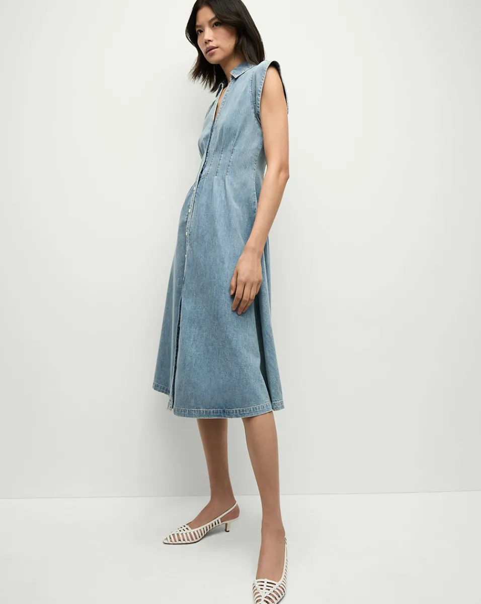 Ruben Denim Dress in Pebble Stone>Veronica Beard Outlet