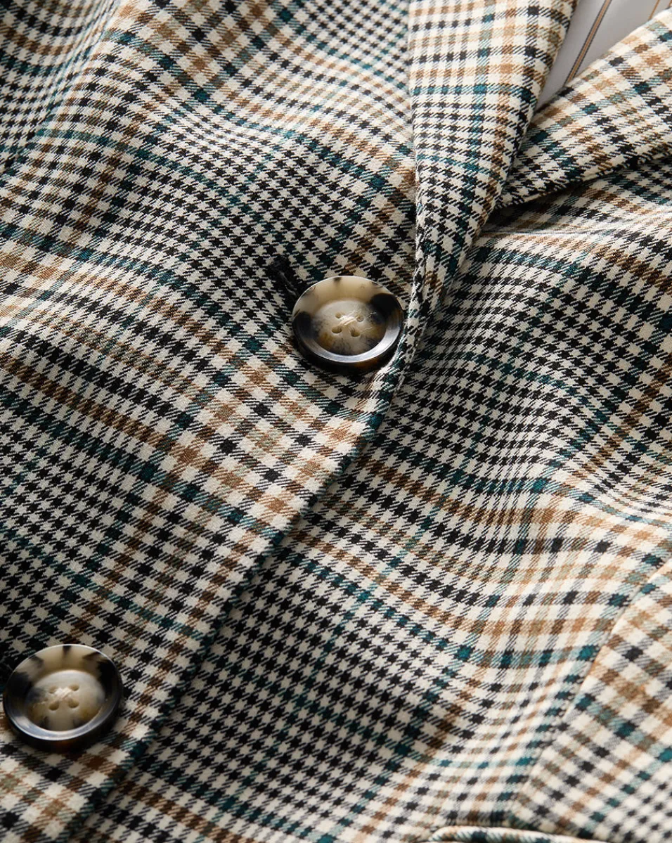 Ryanne Belted Plaid Dickey Jacket in Ecru/Green Multi>Veronica Beard Hot