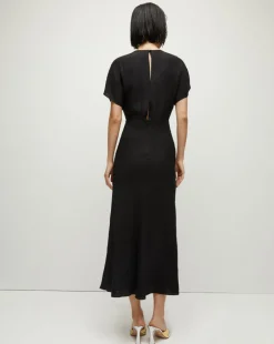 Seymour Short-Sleeve Silk Midi Dress><noscript><img width=