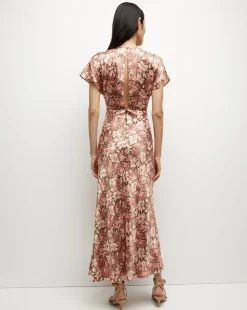 Seymour Stretch-Silk Dress in Deep Ochre Multi><noscript><img width=