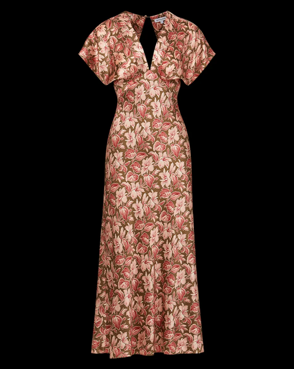 Seymour Stretch-Silk Dress in Deep Ochre Multi>Veronica Beard Sale