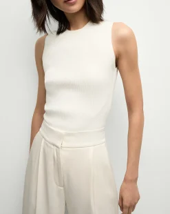 Sid Sleeveless Crew-Neck Pullover in White>Veronica Beard