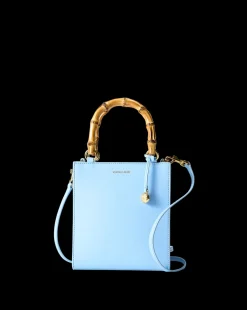 Small Bamboo-Handle Shopper Bag in Light Blue><noscript><img width=