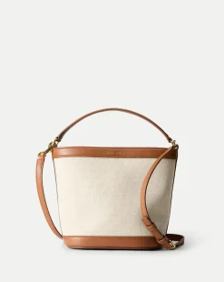 Small Canvas Feedbag in Cream Linen & Tan>Veronica Beard New