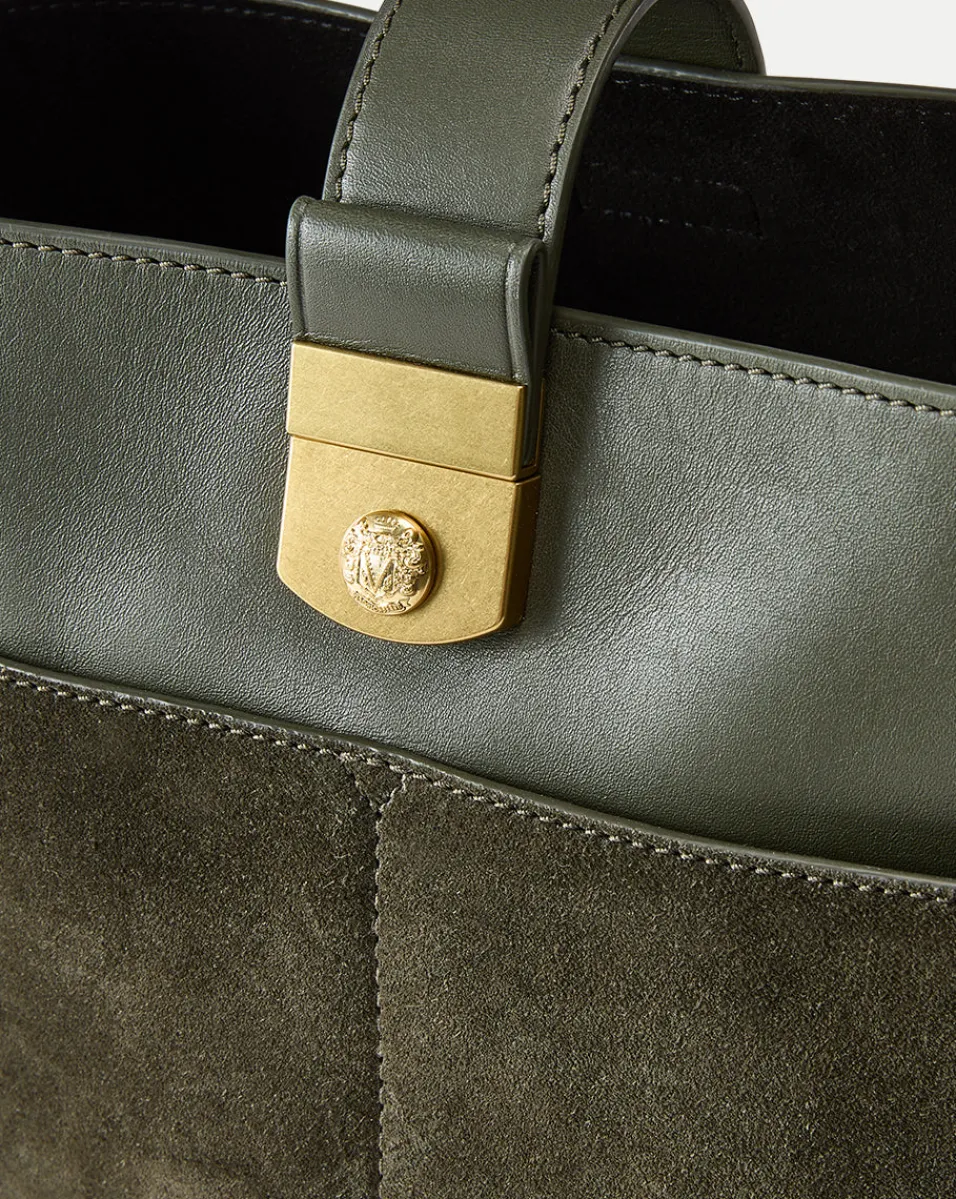Small Crest Lock Suede Bucket Bag in>Veronica Beard Outlet