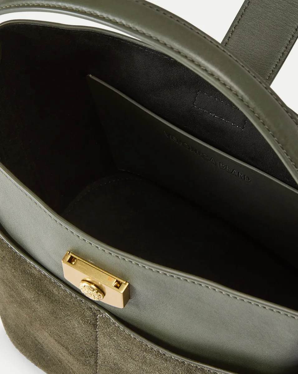 Small Crest Lock Suede Bucket Bag in>Veronica Beard Outlet