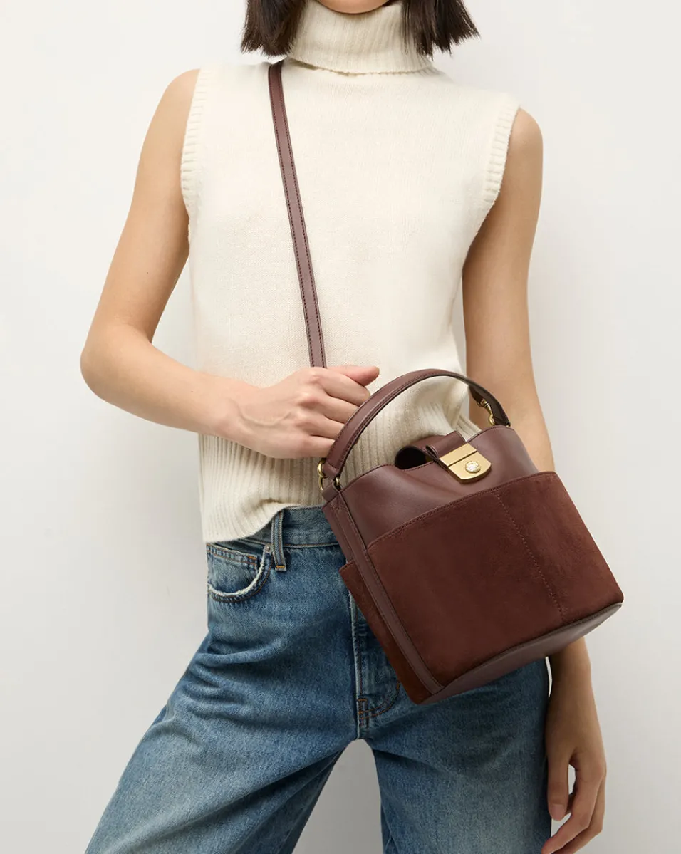 Small Crest Lock Suede Bucket Bag in>Veronica Beard Discount