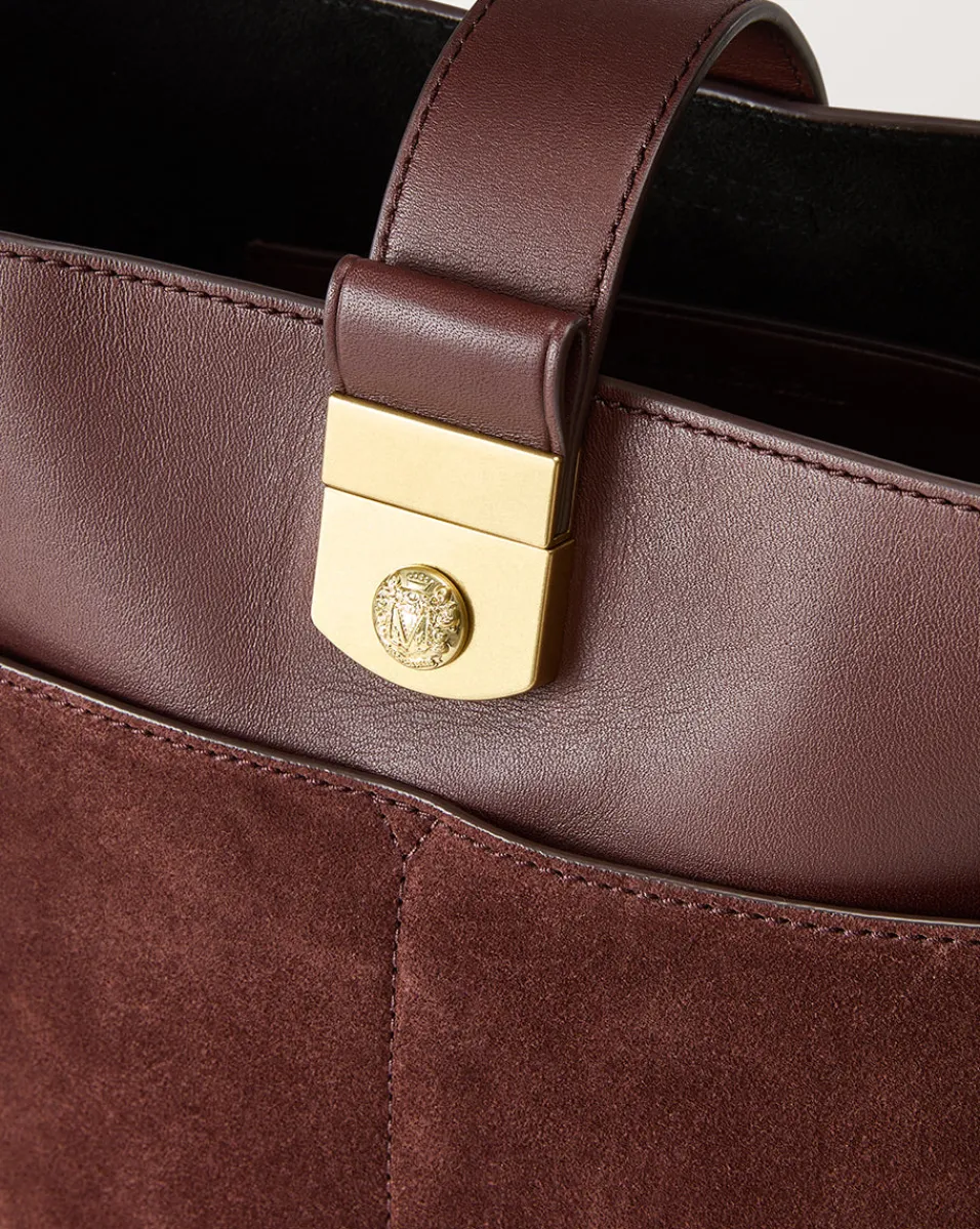 Small Crest Lock Suede Bucket Bag in>Veronica Beard Discount