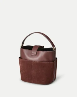 Small Crest Lock Suede Bucket Bag in><noscript><img width=