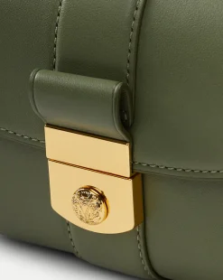 Small Crest Lock Trap Bag in Stone Army><noscript><img width=