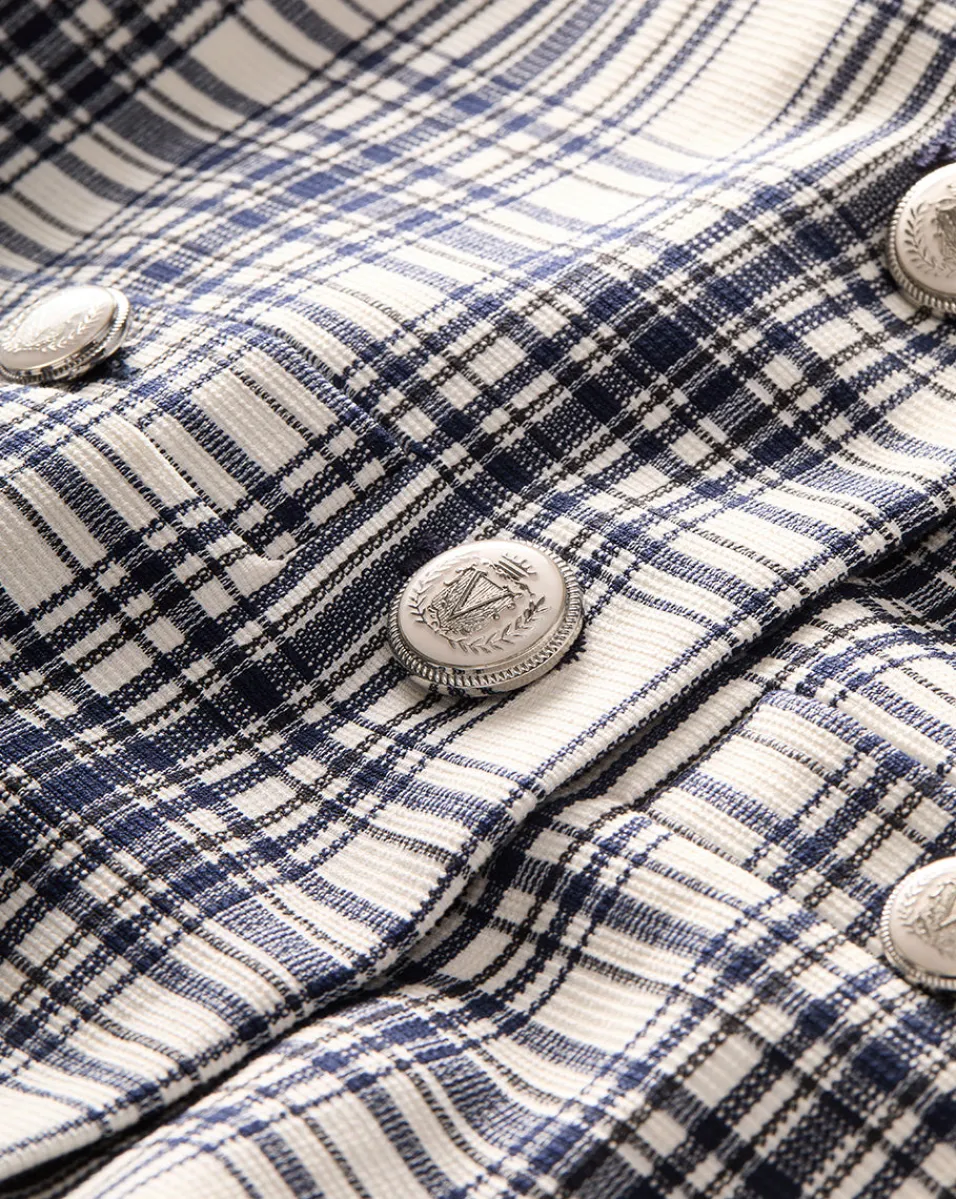 Tamara Plaid Vest in Ivory & Navy>Veronica Beard