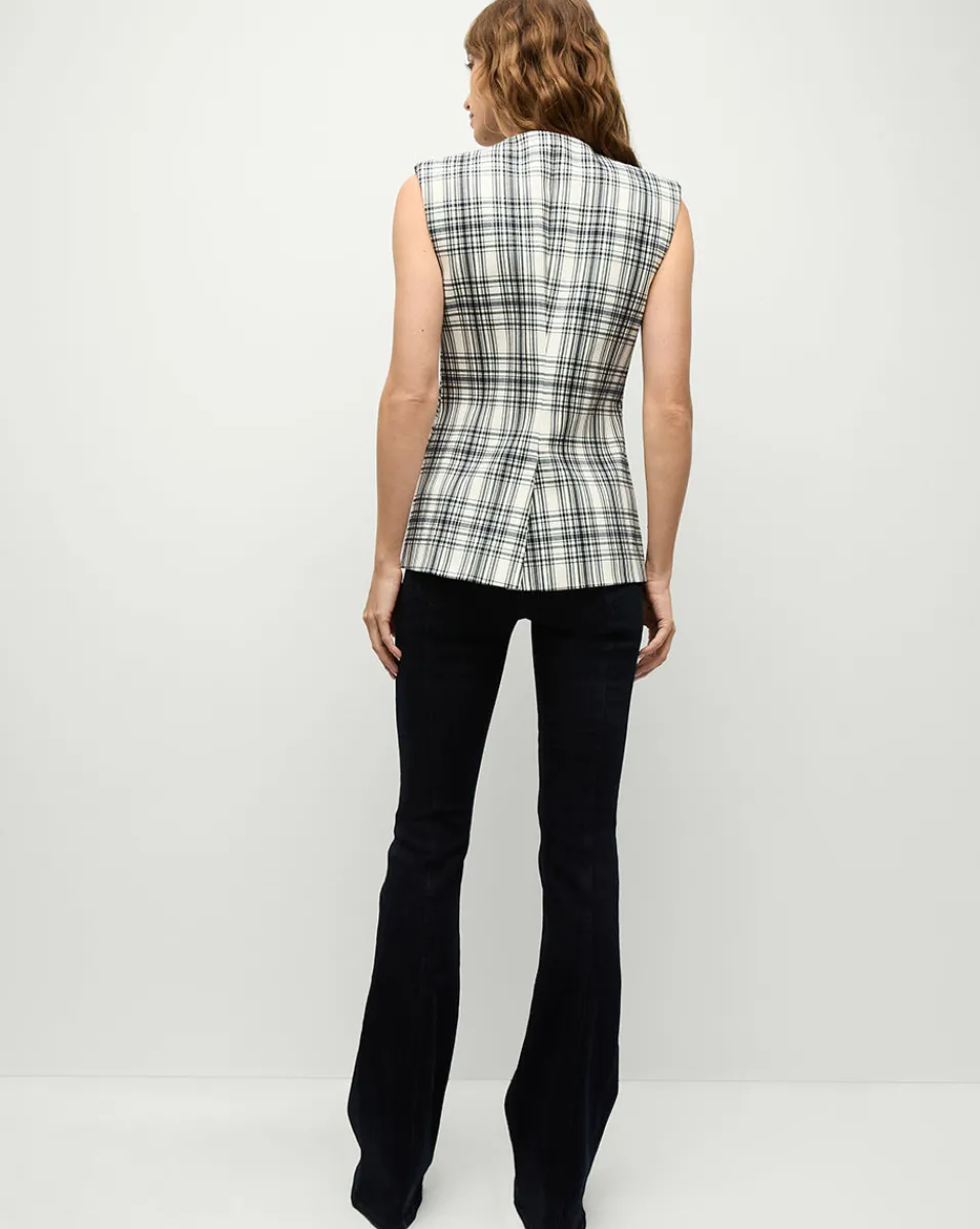 Tamara Plaid Vest in Ivory & Navy>Veronica Beard