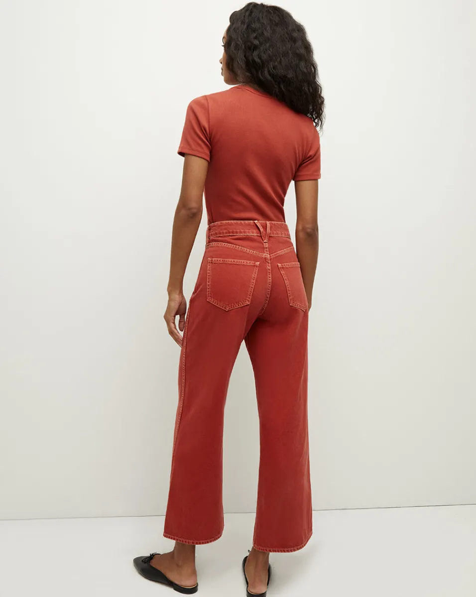 Taylor Cropped Wide-Leg Jean in Brick Red>Veronica Beard Hot