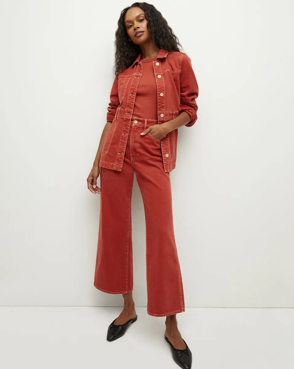 Taylor Cropped Wide-Leg Jean in Brick Red>Veronica Beard Hot