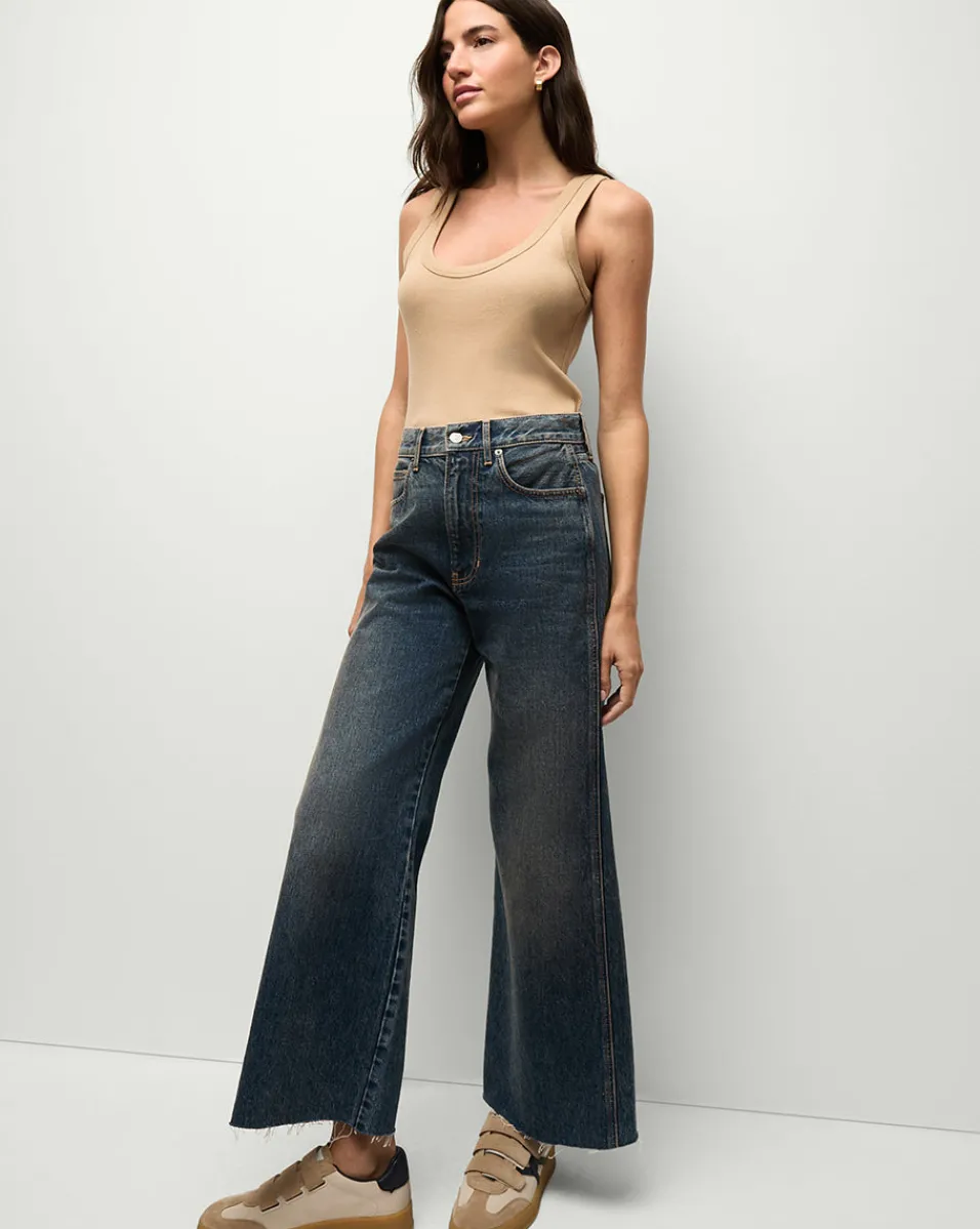 Taylor Cropped Wide-Leg Jeans in Dark Blue>Veronica Beard Discount
