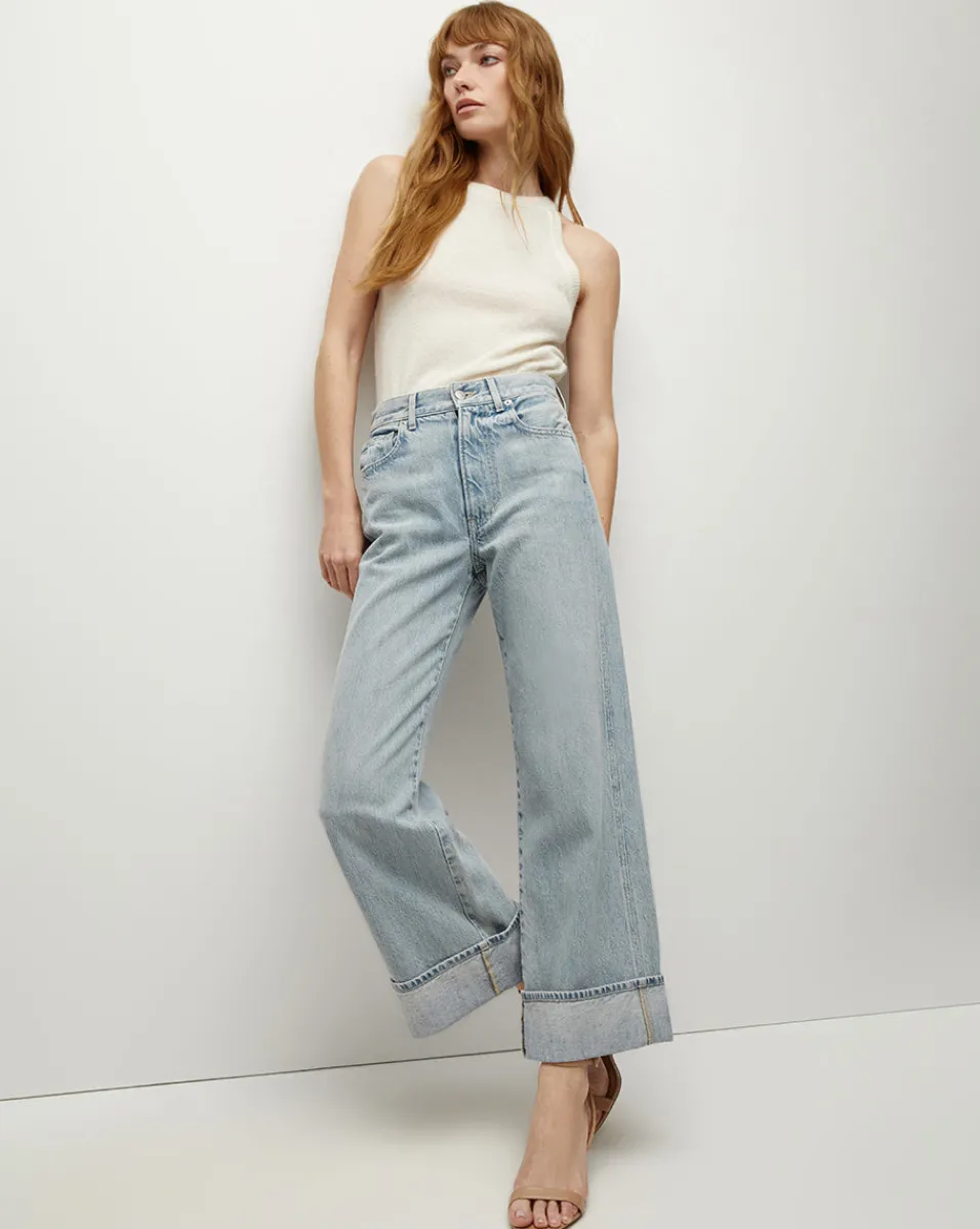 Taylor Cuffed Cropped Wide-Leg Jean in Airway Cloud>Veronica Beard Outlet