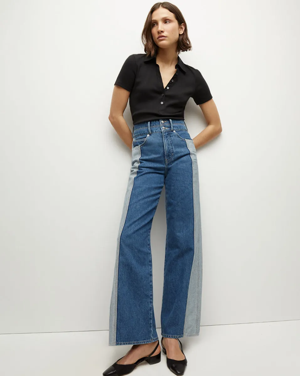 Taylor Two-Tone Wide-Leg Jean in>Veronica Beard Sale