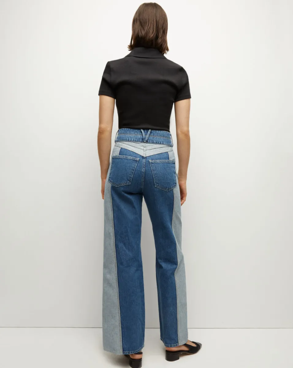 Taylor Two-Tone Wide-Leg Jean in>Veronica Beard Sale