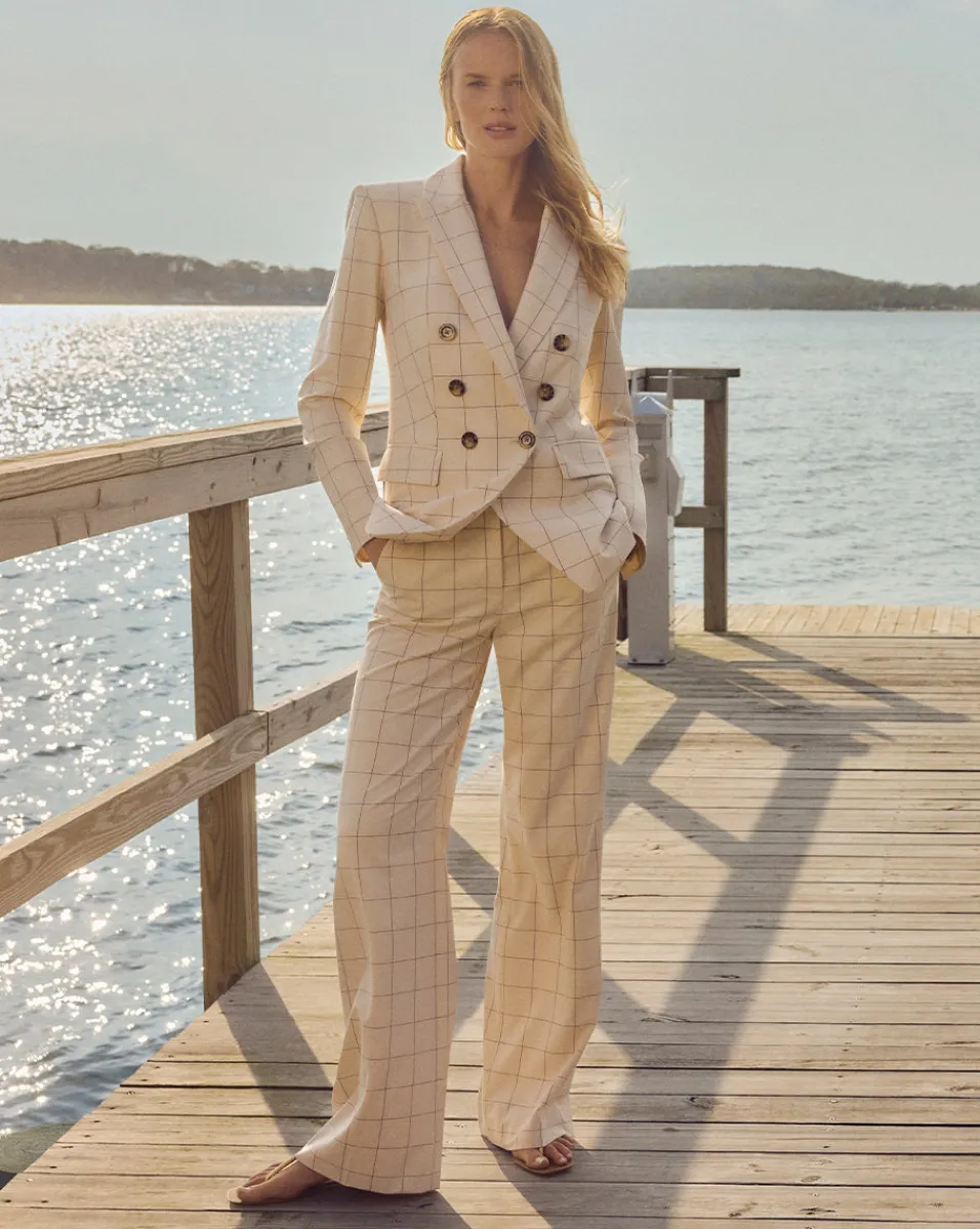 Tonelli Plaid Pant in Ecru/Deep Ochre>Veronica Beard Online