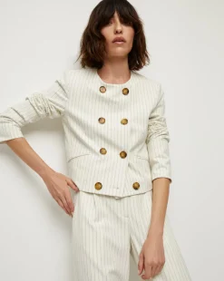 Winslow Pinstripe Collarless Jacket><noscript><img width=